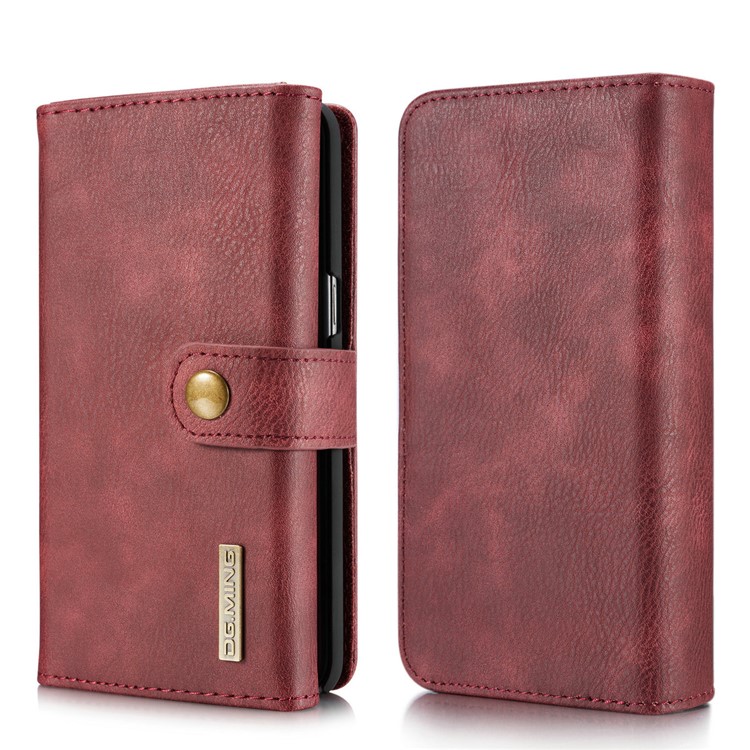 DG.MING Split Couro Tri-fold Multi-slot Wallet Phone Capa para Samsung Galaxy S8 G950 - Vermelho-2
