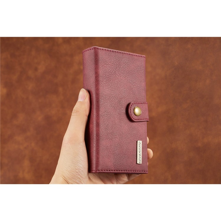DG.MING Split Couro Tri-fold Multi-slot Wallet Phone Capa para Samsung Galaxy S8 G950 - Vermelho-21