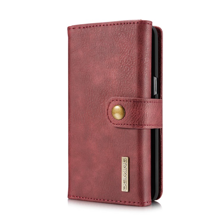 DG.MING Split Couro Tri-fold Multi-slot Wallet Phone Capa para Samsung Galaxy S8 G950 - Vermelho-3