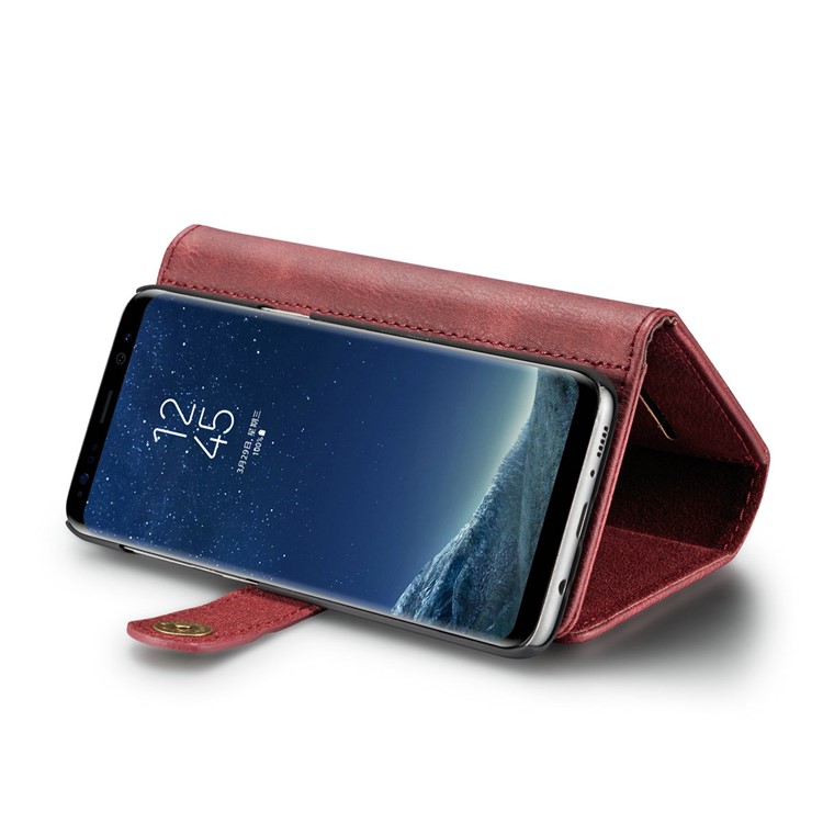 DG.MING Split Couro Tri-fold Multi-slot Wallet Phone Capa para Samsung Galaxy S8 G950 - Vermelho-6