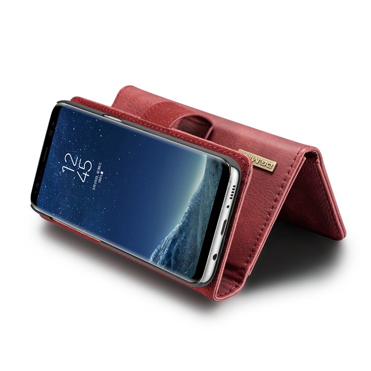 DG.MING Split Couro Tri-fold Multi-slot Wallet Phone Capa para Samsung Galaxy S8 G950 - Vermelho-7