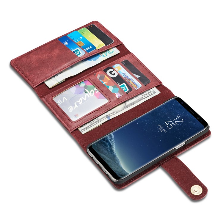 DG.MING Split Couro Tri-fold Multi-slot Wallet Phone Capa para Samsung Galaxy S8 G950 - Vermelho-9