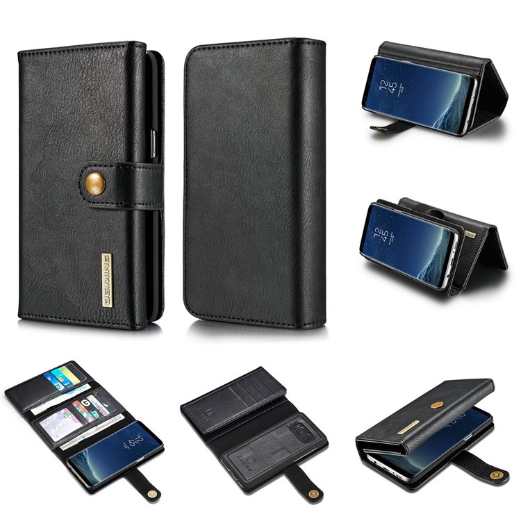 DG.MING for Samsung Galaxy S8+ G955 Split Leather Multi-slot Tri-fold Wallet + Detachable PC Case - Black-1