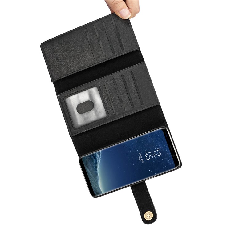 DG.MING for Samsung Galaxy S8+ G955 Split Leather Multi-slot Tri-fold Wallet + Detachable PC Case - Black-12