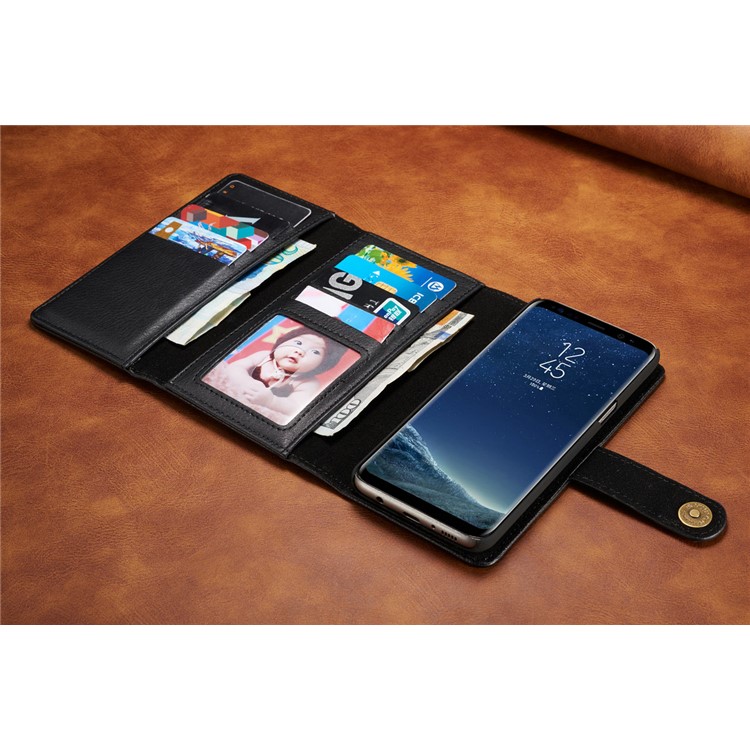 DG.MING for Samsung Galaxy S8+ G955 Split Leather Multi-slot Tri-fold Wallet + Detachable PC Case - Black-15