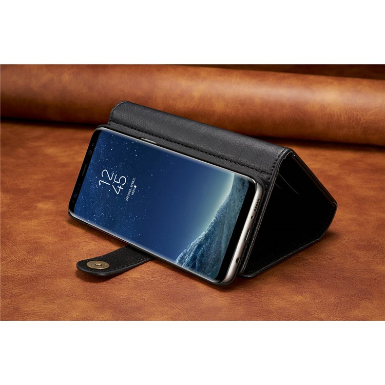 DG.MING for Samsung Galaxy S8+ G955 Split Leather Multi-slot Tri-fold Wallet + Detachable PC Case - Black-18