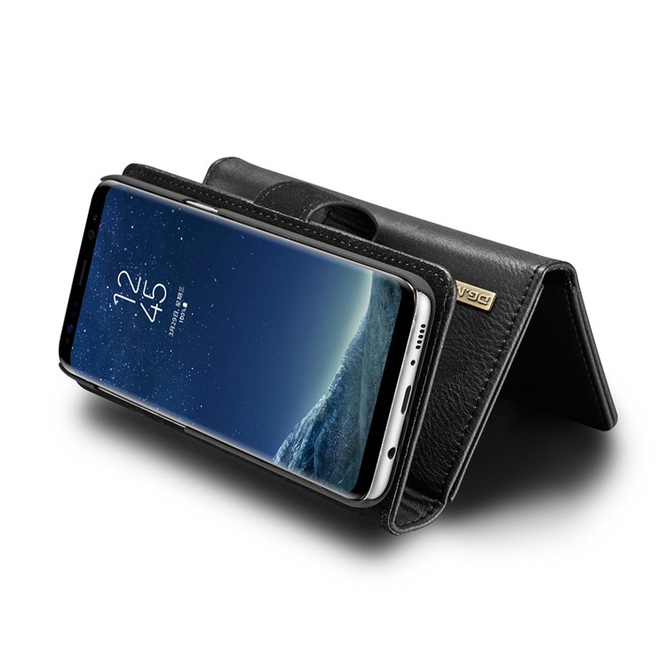 DG.MING for Samsung Galaxy S8+ G955 Split Leather Multi-slot Tri-fold Wallet + Detachable PC Case - Black-7