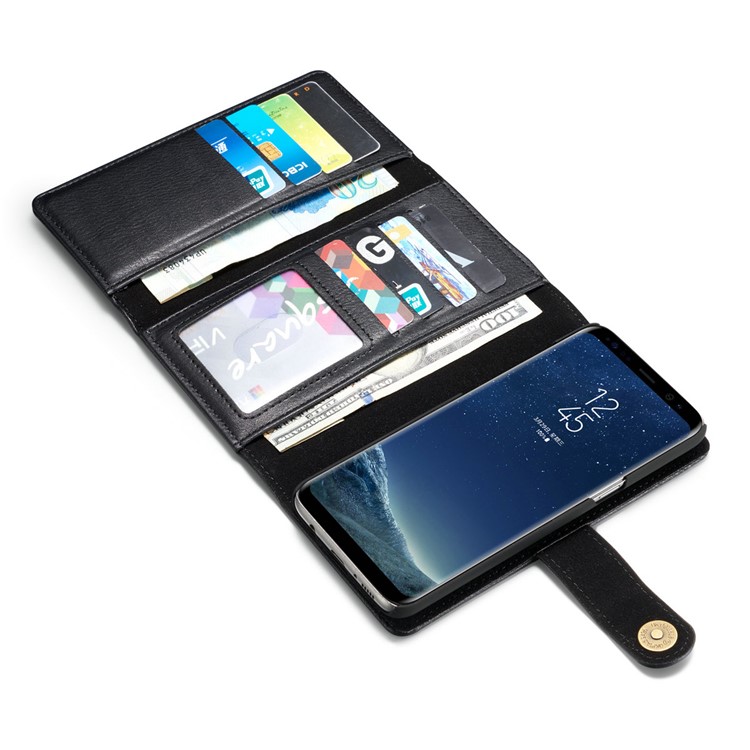 DG.MING for Samsung Galaxy S8+ G955 Split Leather Multi-slot Tri-fold Wallet + Detachable PC Case - Black-9