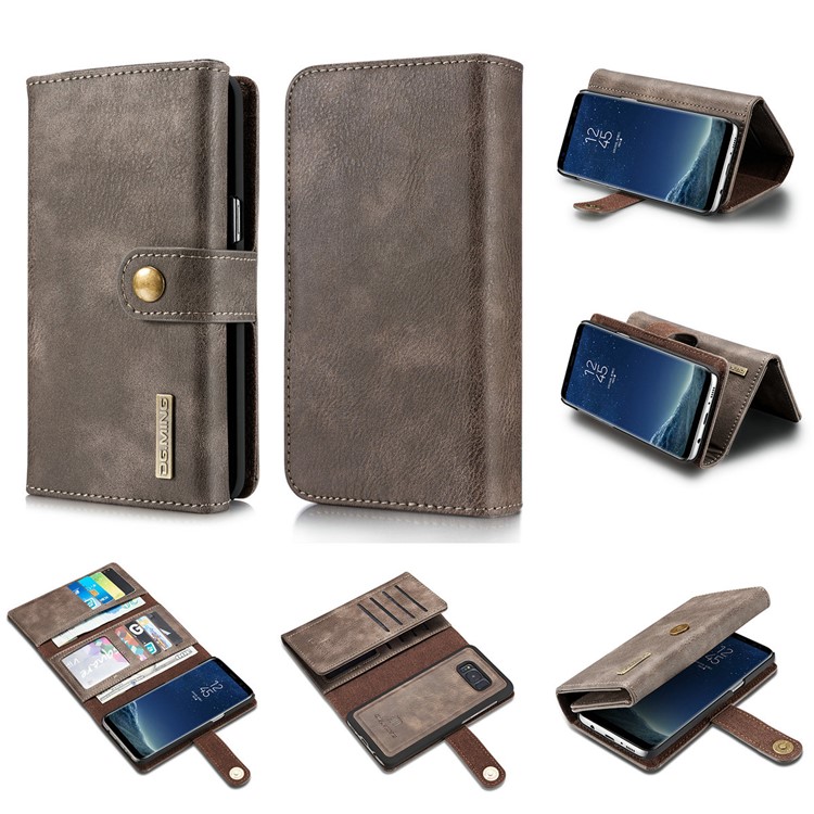DG.MING Split Leather Multi-slot Purse with Inner PC Back Case for Samsung Galaxy S8 Plus G955 - Coffee-1