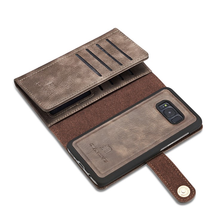 DG.MING Split Leather Multi-slot Purse with Inner PC Back Case for Samsung Galaxy S8 Plus G955 - Coffee-11