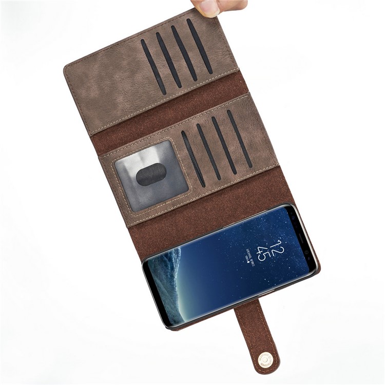 DG.MING Split Leather Multi-slot Purse with Inner PC Back Case for Samsung Galaxy S8 Plus G955 - Coffee-12