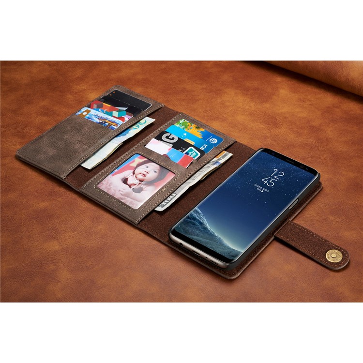 DG.MING Split Leather Multi-slot Purse with Inner PC Back Case for Samsung Galaxy S8 Plus G955 - Coffee-15