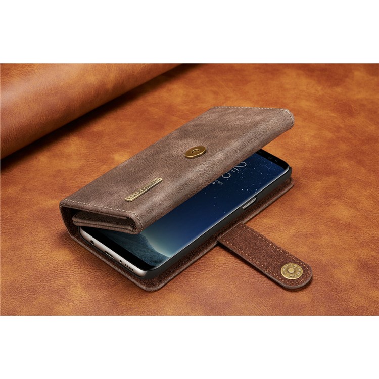 DG.MING Split Leather Multi-slot Purse with Inner PC Back Case for Samsung Galaxy S8 Plus G955 - Coffee-16