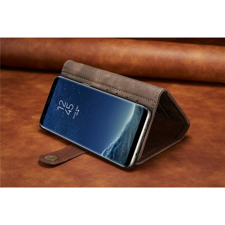 DG.MING Split Leather Multi-slot Purse with Inner PC Back Case for Samsung Galaxy S8 Plus G955 - Coffee-17