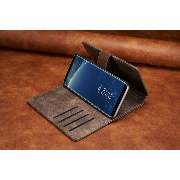 DG.MING Split Leather Multi-slot Purse with Inner PC Back Case for Samsung Galaxy S8 Plus G955 - Coffee-19