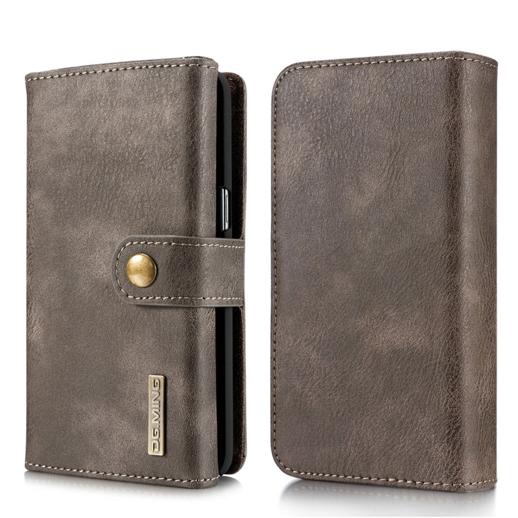 DG.MING Split Leather Multi-slot Purse with Inner PC Back Case for Samsung Galaxy S8 Plus G955 - Coffee-2