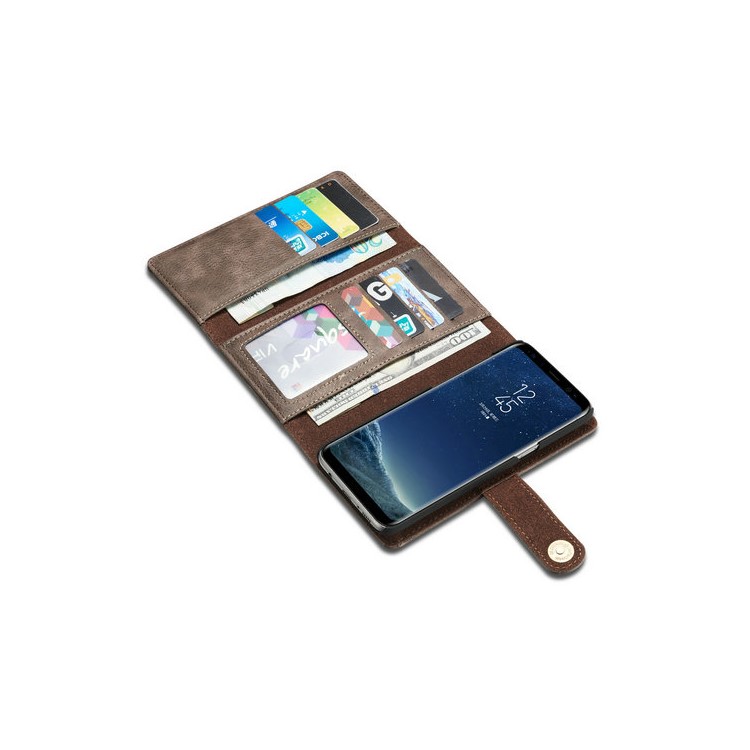 DG.MING Split Leather Multi-slot Purse with Inner PC Back Case for Samsung Galaxy S8 Plus G955 - Coffee-9
