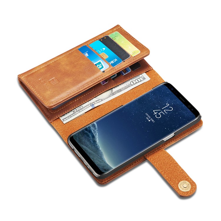 dg. MING Split Leather Multi-Bolsa de fenda com capa traseira de PC removível para Samsung Galaxy S8 Plus G955 - Castanho-10