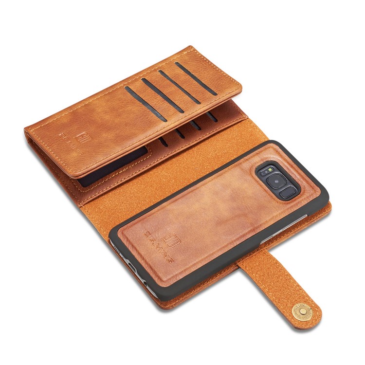 dg. MING Split Leather Multi-Bolsa de fenda com capa traseira de PC removível para Samsung Galaxy S8 Plus G955 - Castanho-11