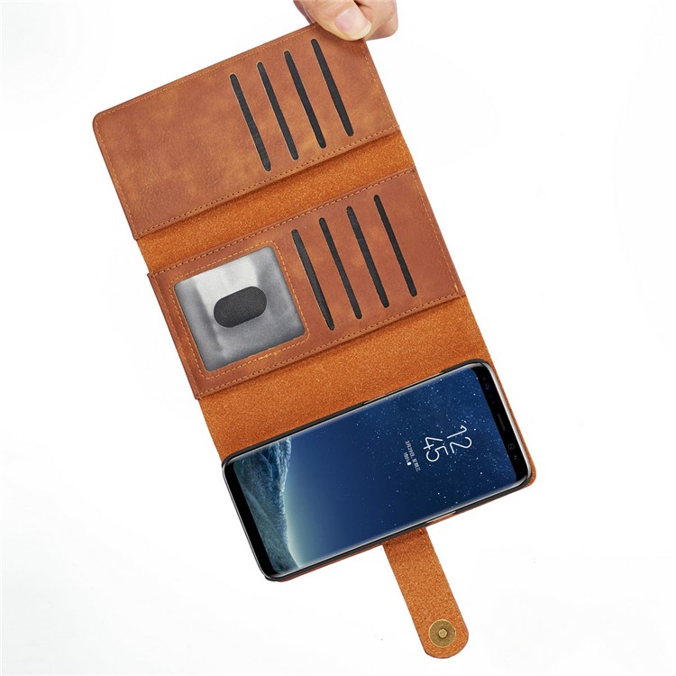 dg. MING Split Leather Multi-Bolsa de fenda com capa traseira de PC removível para Samsung Galaxy S8 Plus G955 - Castanho-12