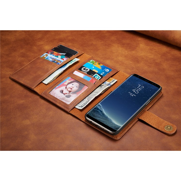 dg. MING Split Leather Multi-Bolsa de fenda com capa traseira de PC removível para Samsung Galaxy S8 Plus G955 - Castanho-15