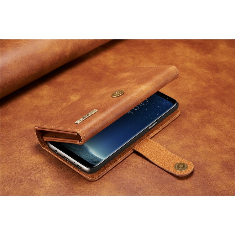 dg. MING Split Leather Multi-Bolsa de fenda com capa traseira de PC removível para Samsung Galaxy S8 Plus G955 - Castanho-16