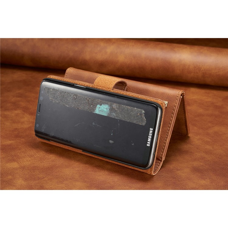 dg. MING Split Leather Multi-Bolsa de fenda com capa traseira de PC removível para Samsung Galaxy S8 Plus G955 - Castanho-17