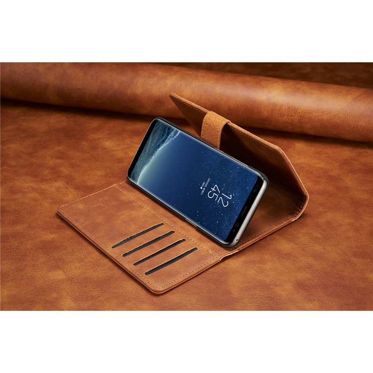 dg. MING Split Leather Multi-Bolsa de fenda com capa traseira de PC removível para Samsung Galaxy S8 Plus G955 - Castanho-18