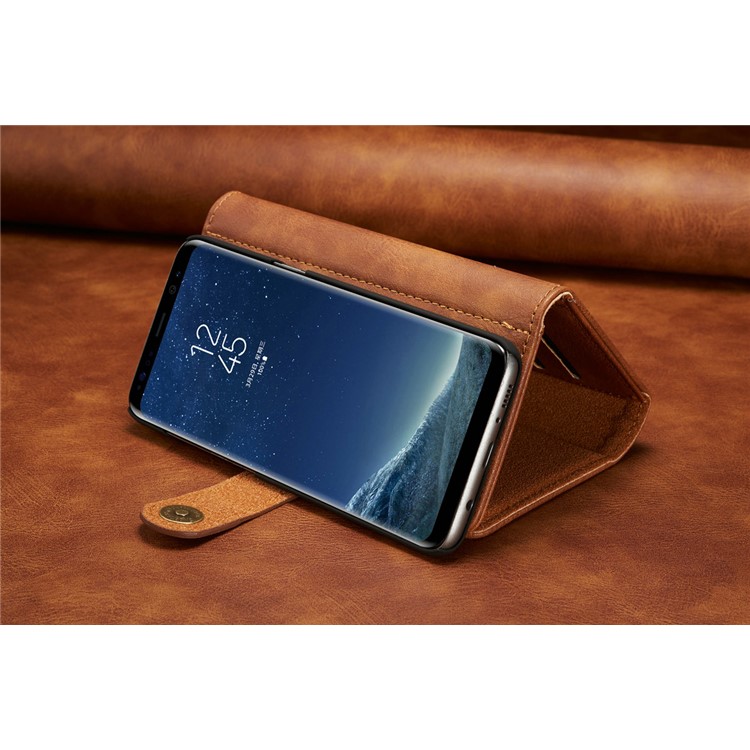 dg. MING Split Leather Multi-Bolsa de fenda com capa traseira de PC removível para Samsung Galaxy S8 Plus G955 - Castanho-19