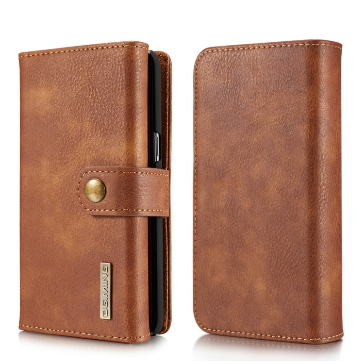 dg. MING Split Leather Multi-Bolsa de fenda com capa traseira de PC removível para Samsung Galaxy S8 Plus G955 - Castanho-2