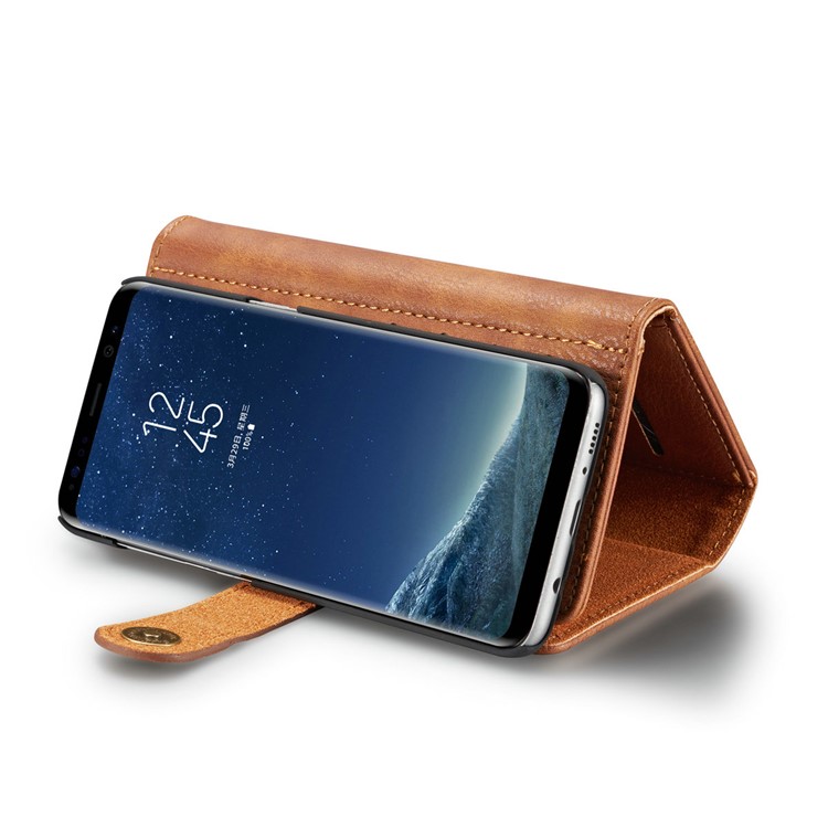 dg. MING Split Leather Multi-Bolsa de fenda com capa traseira de PC removível para Samsung Galaxy S8 Plus G955 - Castanho-6
