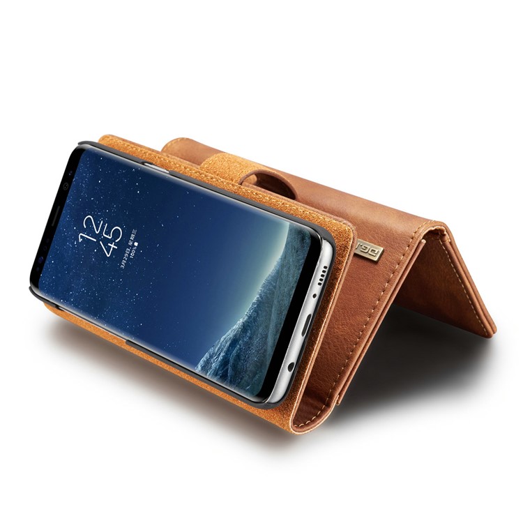 dg. MING Split Leather Multi-Bolsa de fenda com capa traseira de PC removível para Samsung Galaxy S8 Plus G955 - Castanho-7