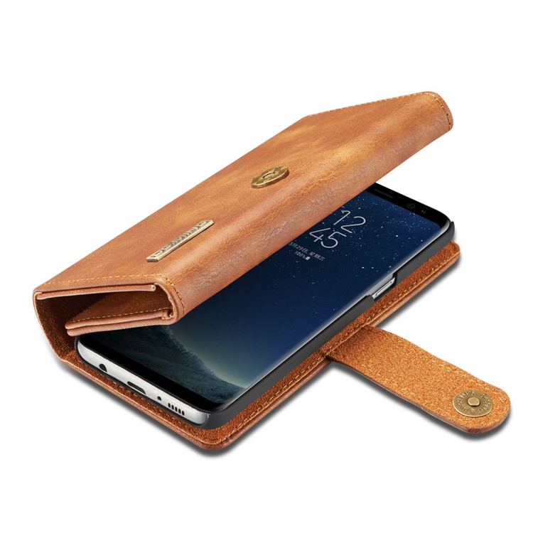 dg. MING Split Leather Multi-Bolsa de fenda com capa traseira de PC removível para Samsung Galaxy S8 Plus G955 - Castanho-8