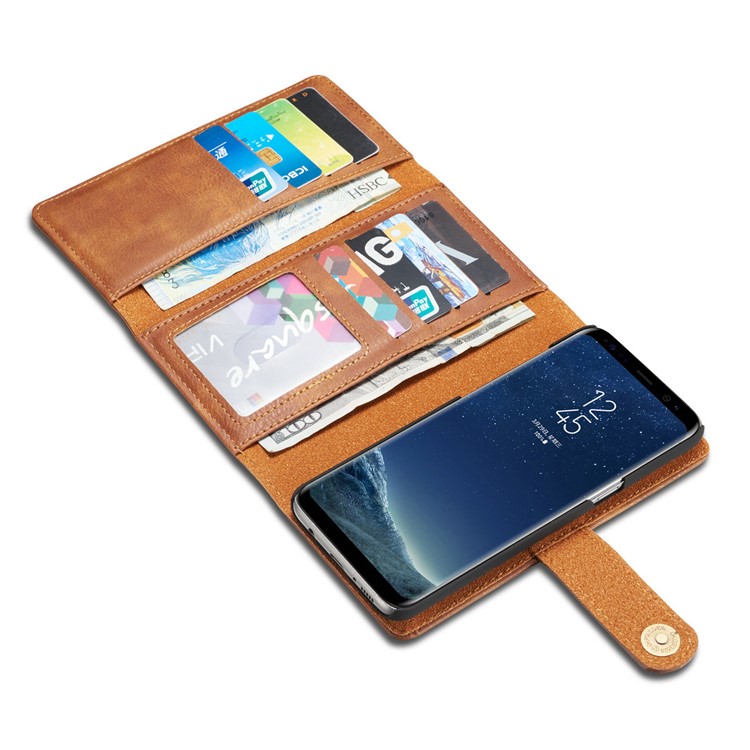 dg. MING Split Leather Multi-Bolsa de fenda com capa traseira de PC removível para Samsung Galaxy S8 Plus G955 - Castanho-9