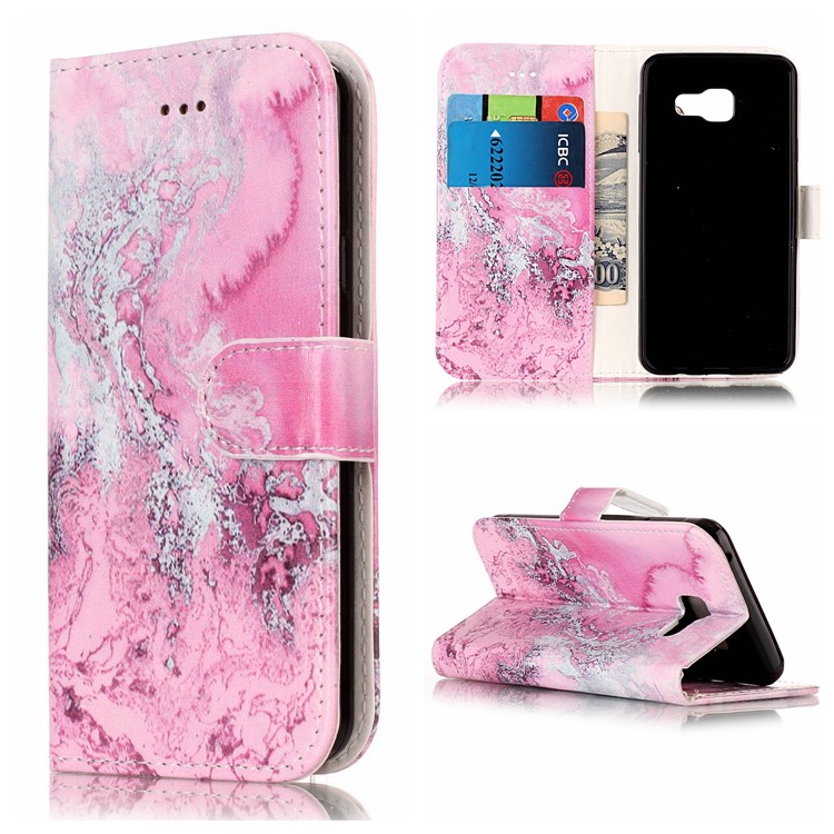 Patterned Leather Wallet Mobile Phone Casing for Samsung Galaxy A3 SM-A310F (2016) - Rose and Grey Lava Pattern-1
