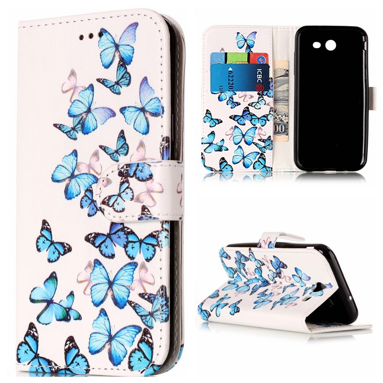 Patterned Wallet Leather Stand Case for Samsung Galaxy J3 Emerge/J3 Prime/J3 (2017) - Blue Butterflies-1