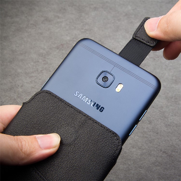 QIALINO Universal Genuine Leather Pouch for Samsung Galaxy C7 Pro, Size: 158 x 80mm - Black-2