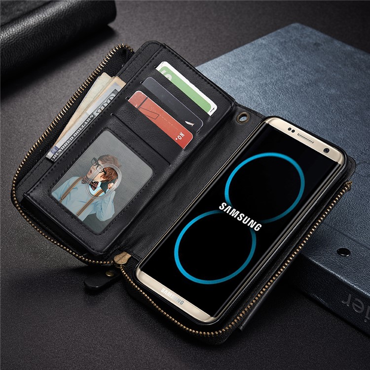 Retro Detachable TPU Cover Zipper Pocket Leather Wallet Phone Case for Samsung Galaxy S8 Plus G955 - Black-1