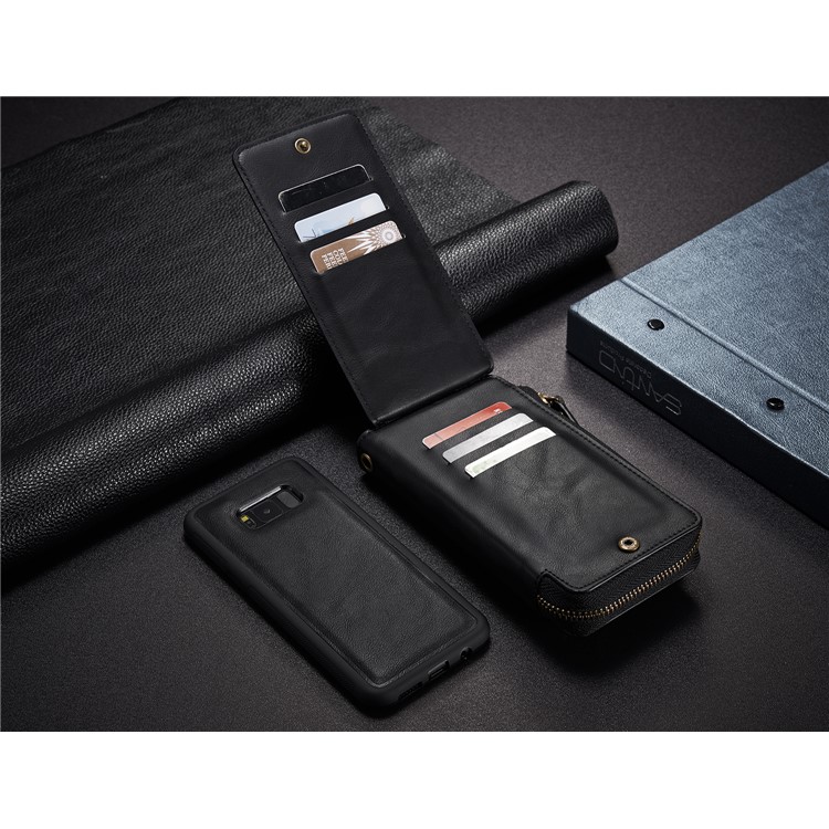 Retro Detachable TPU Cover Zipper Pocket Leather Wallet Phone Case for Samsung Galaxy S8 Plus G955 - Black-3