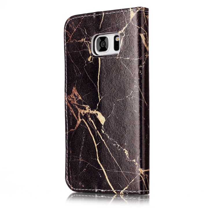 Pattern Printing Wallet Leather Stand Cover for Samsung Galaxy S7 G930 - Black Marble Pattern-3