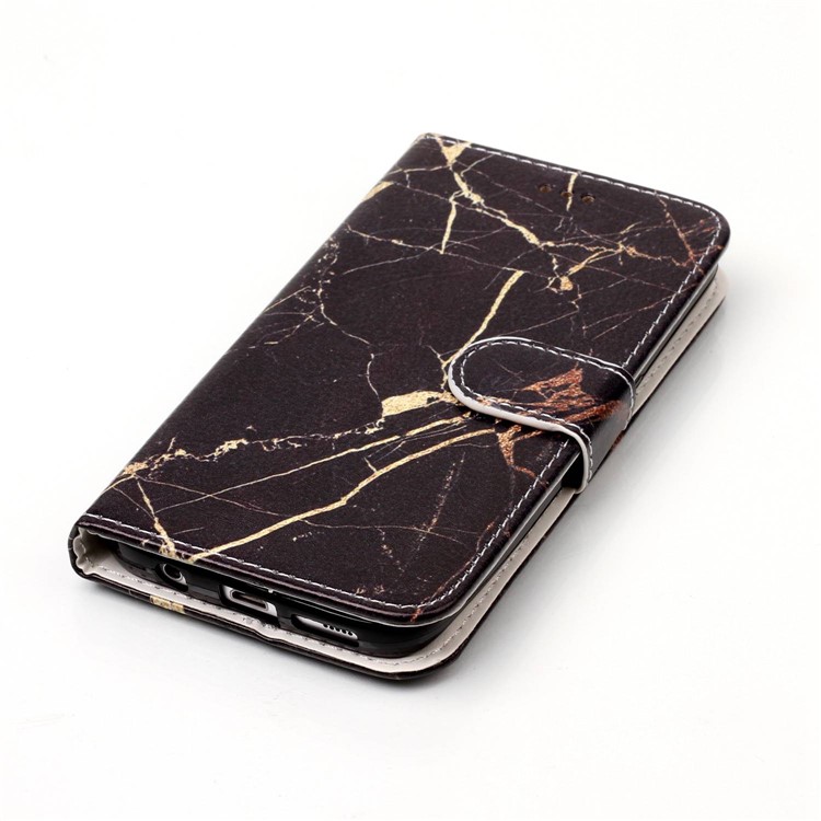 Pattern Printing Wallet Leather Stand Cover for Samsung Galaxy S7 G930 - Black Marble Pattern-5