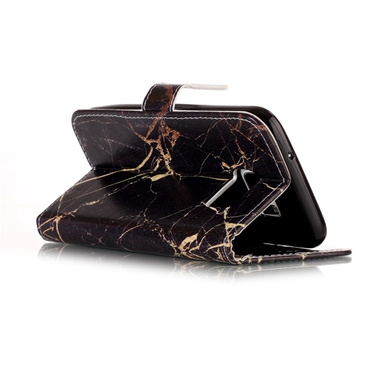 Pattern Printing Wallet Leather Stand Cover for Samsung Galaxy S7 G930 - Black Marble Pattern-6