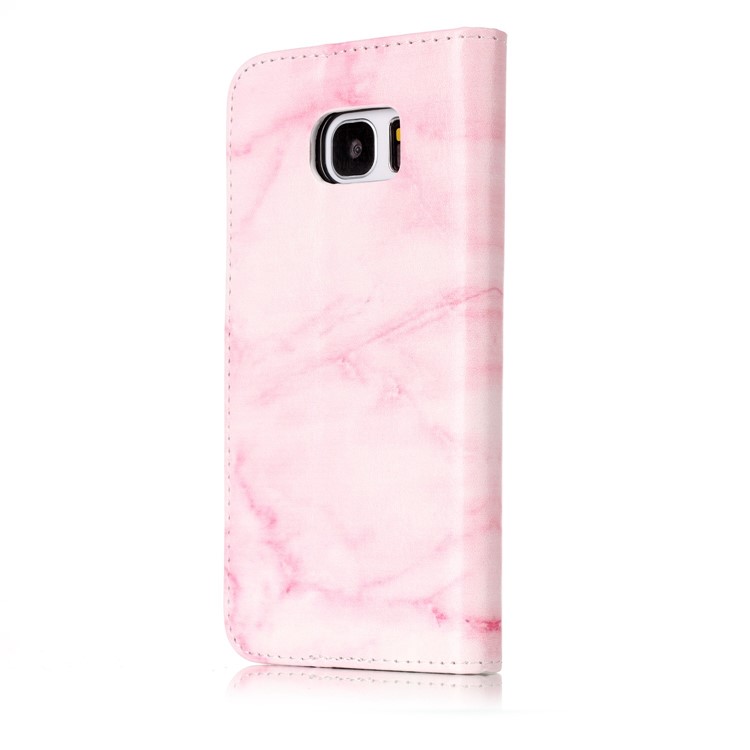 For Samsung Galaxy S7 edge SM-G935 Stand Leather Wallet Cover Case - Pink Marble-3