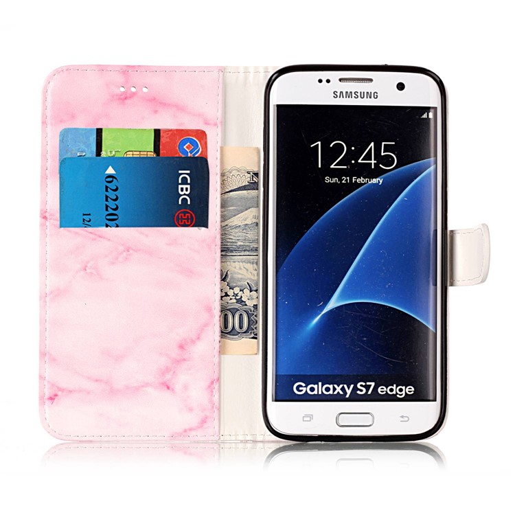 For Samsung Galaxy S7 edge SM-G935 Stand Leather Wallet Cover Case - Pink Marble-4