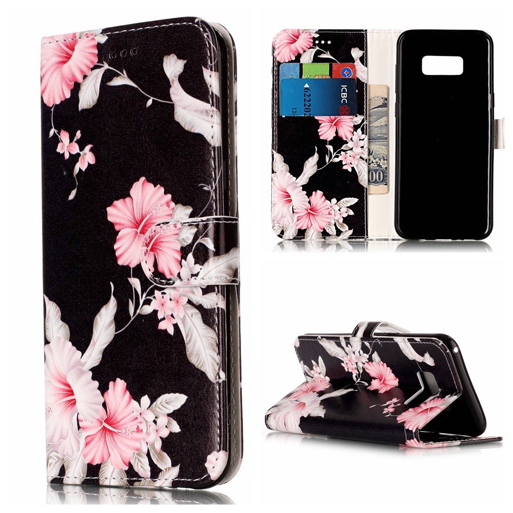 Patterned Leather Wallet Shell with Stand for Samsung Galaxy S8 G950 - Beautiful Flowers-1