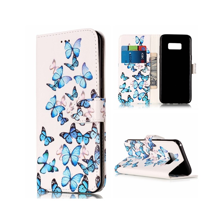 Patterned Leather Mobile Phone Cover for Samsung Galaxy S8 G950 - Blue Butterflies-1
