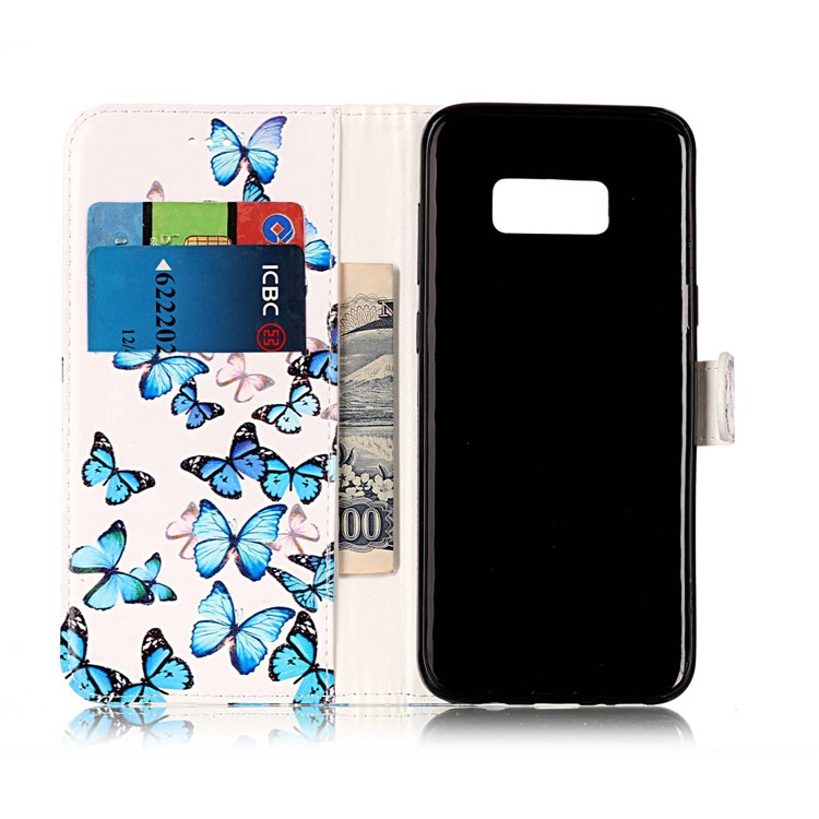 Patterned Leather Mobile Phone Cover for Samsung Galaxy S8 G950 - Blue Butterflies-4