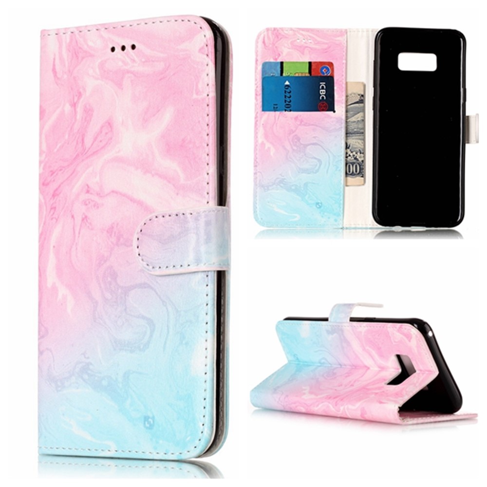Patterned Leather Wallet Protection Mobile Casing for Samsung Galaxy S8 G950 - Blue and Rose Lava Pattern-1