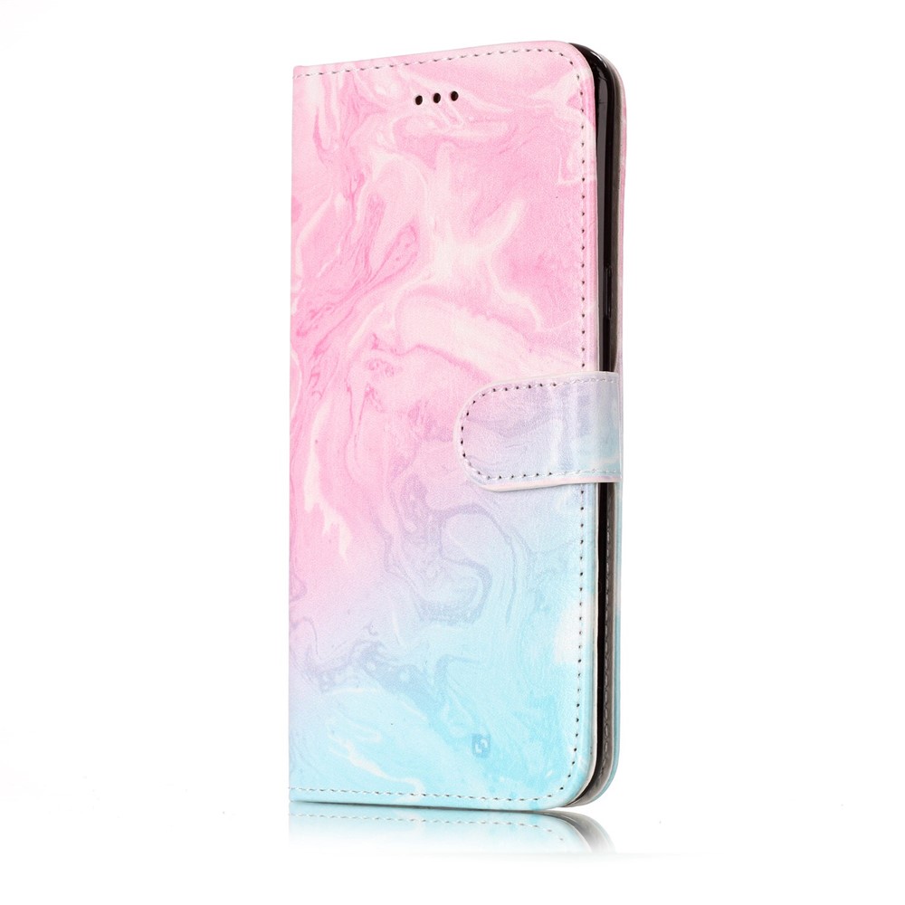 Patterned Leather Wallet Protection Mobile Casing for Samsung Galaxy S8 G950 - Blue and Rose Lava Pattern-2