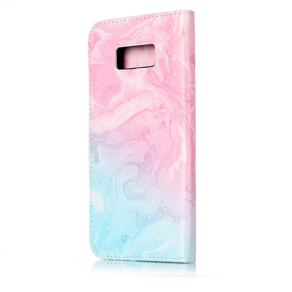 Patterned Leather Wallet Protection Mobile Casing for Samsung Galaxy S8 G950 - Blue and Rose Lava Pattern-3